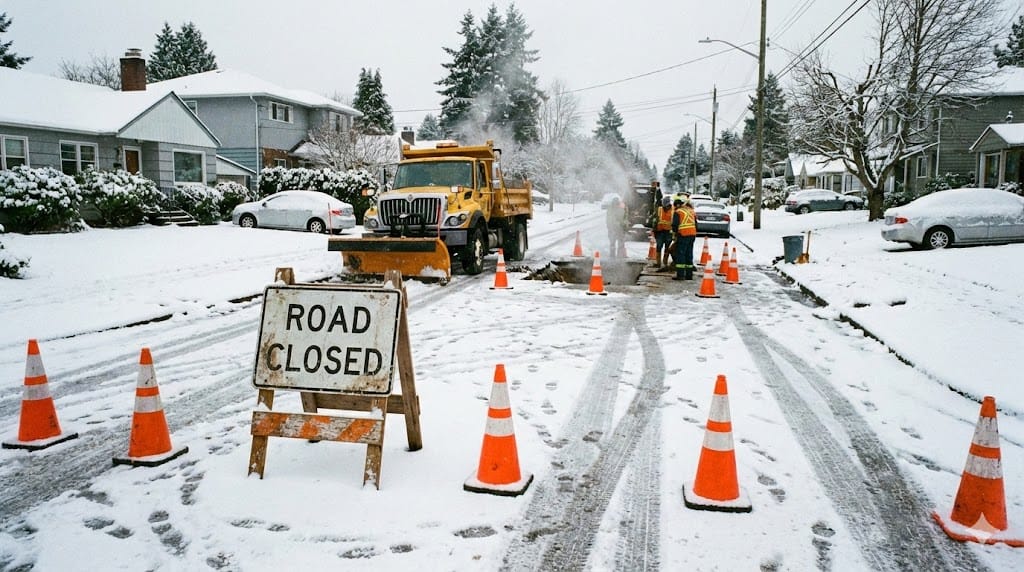 Thompson Crews Repairing Water Break on Stanford Bay Dec 3