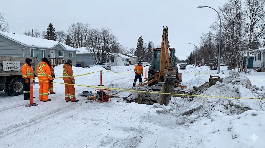 Thompson Public Works Repairs Water Break on Copper Road Dec 9